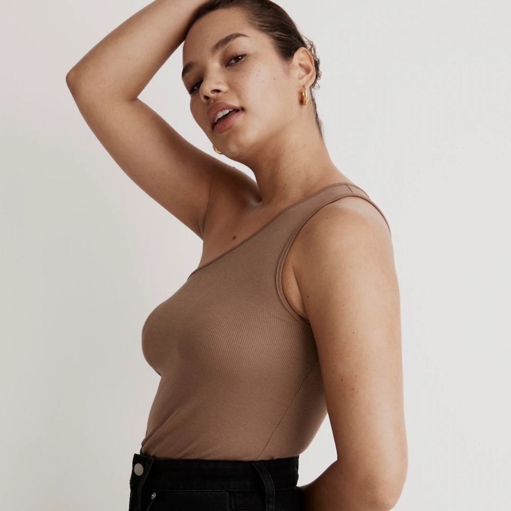 NWT Madewell Brown Supima Ribbed One Shoulder Tank XS